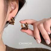 「青芥」冬季 复古美拉德金色扭圈耳环轻奢高级感巨好看耳饰女耳夹