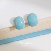 春夏温柔气质小弧形耳夹个性 简约时尚 ins风淡蓝色滴釉显白C型耳钉