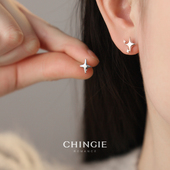 青芥chingie十字星金属耳夹蚊香盘不对称耳饰无耳洞高级感耳环钉