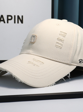 韩版破洞字母D大头围时尚休闲百搭硬顶棒球帽户外女ins鸭舌帽男潮