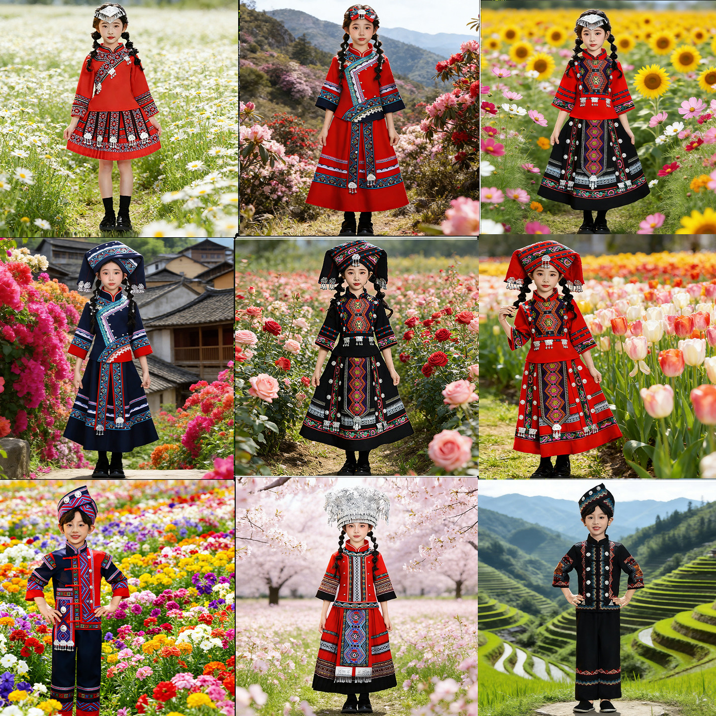歌圩节少数民族服饰壮族三月三儿童服饰贵州苗族广西壮族盛装服饰