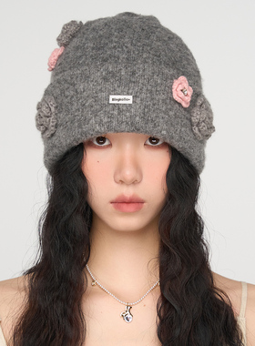 Blingkolio不另可 2025冬季新款精致时尚冷帽针织钩针花朵毛线帽