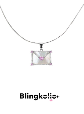 【送礼精选】Blingkolio不另可粉色爱心水钻贝母信封耳钉项链套装