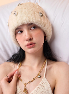 【安悦溪同款】Blingkolio不另可 三色钉珠花朵毛线帽