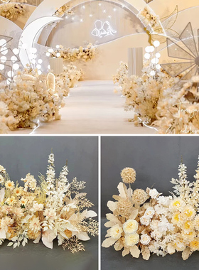 香槟色花排地排花婚庆排花路引花仿真花花艺婚礼装饰T台布置摆设