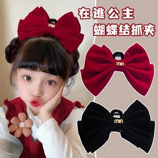 女童大蝴蝶结抓夹在逃公主发夹儿童后脑勺丝绒夹子小女孩拜年