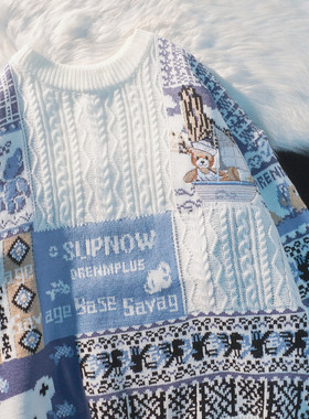 APWSTUDIO秋冬慵懒风红色新款毛衣男女潮牌情侣装宽松针织衫外套