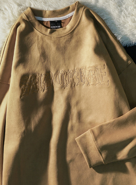 字母刺绣卫衣男女春秋季2025新款美式潮牌情侣装宽松圆领上衣服