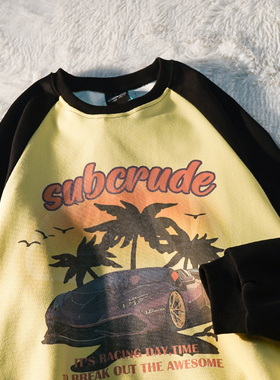 APWSTUDIO美式潮流ins插肩袖圆领情侣卫衣女秋季宽松bf风长袖上衣