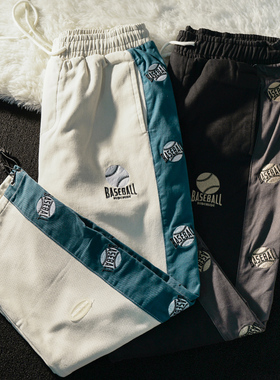 美式嘻哈字母刺绣拼接运动休闲裤男潮牌bf宽松百搭情侣束脚长裤