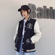 MLBNY棒球服正品夏季新款男女拼接情侣款刺绣修身韩薄款飞行夹克