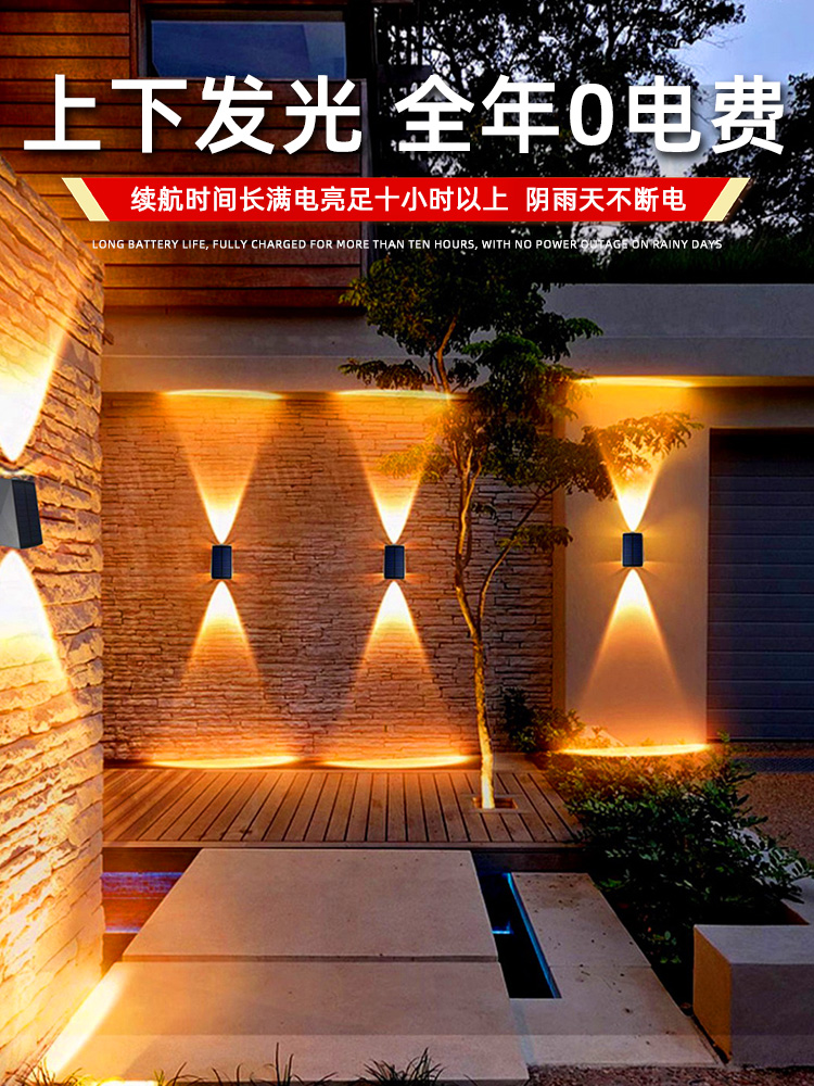 2025新款太阳能户外灯防水洗墙灯庭院围墙射灯大门口花园装饰壁灯