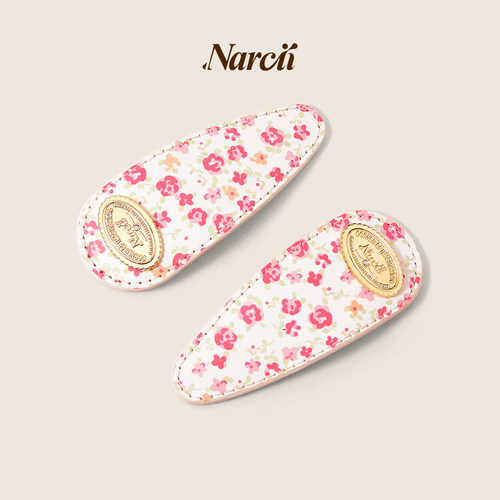 NARCII 「泪滴发夹」原创设计玫瑰碎花皮质刘海夹边夹生日礼物
