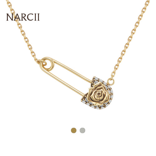 NARCII「复古玫瑰别针锁骨链」原创设计别针项链吊坠生日礼物新品