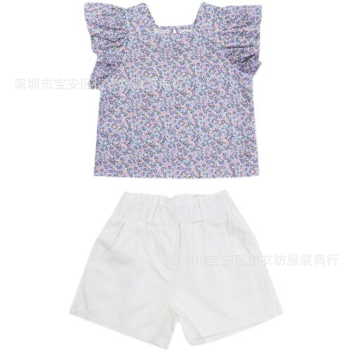 新款女童夏季两件套飞飞袖碎花套装网红儿童韩版洋气女宝宝夏装潮