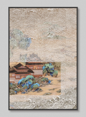 新中式立体浮雕意境挂画玄关茶室别墅酒店壁画禅意山水风景装饰画