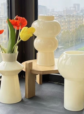 现代简约中古玻璃花瓶客厅插花水培家居餐桌摆件网红奶油装饰