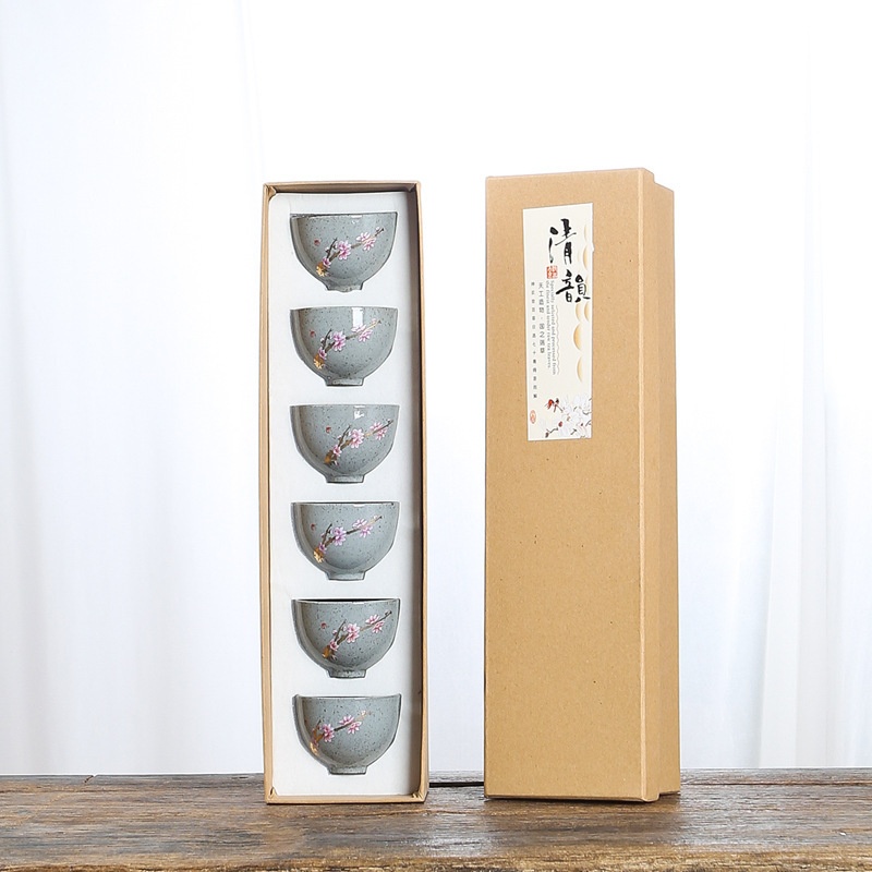 茶杯哥窑开片可养功夫茶具6只礼品装品茗杯手绘描金陶瓷主人杯