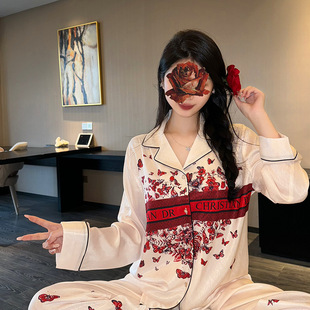 【星夜红】家居服高级感新款夏冰丝睡衣女士春夏长袖套装