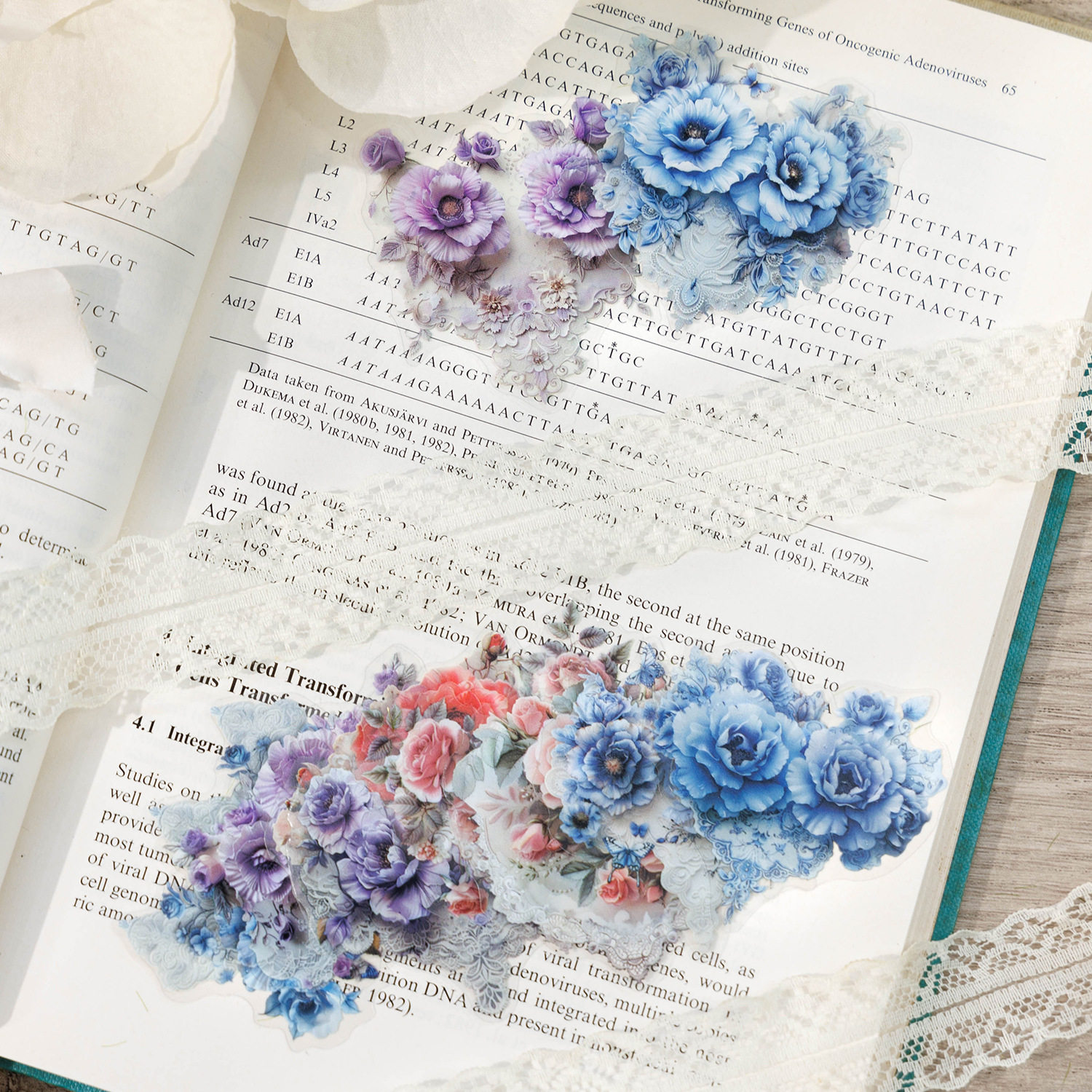 古古森林复古贴纸包  蕾丝花束系列 20张入花卉主题装饰贴纸4款