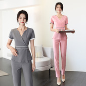2206足浴技师工作服女沐足工衣春夏新款 美容院足疗店养生套装