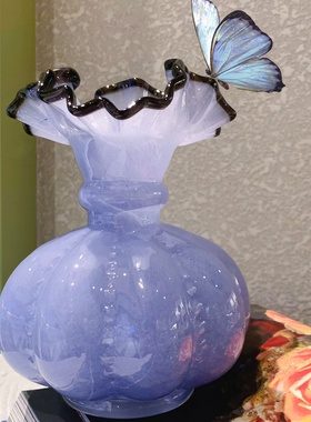 中古芬顿风手工玻璃紫色花瓶法式复古风插花器南瓜瓶家居摆件
