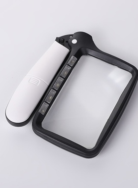 手持折叠式带5个LED灯老人阅读看报高清亚克力3倍放大镜10863