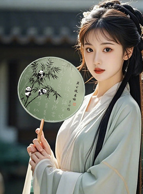 古风圆扇子中国风古典女汉服芒种舞蹈扇半透明长柄团扇异形宫扇子
