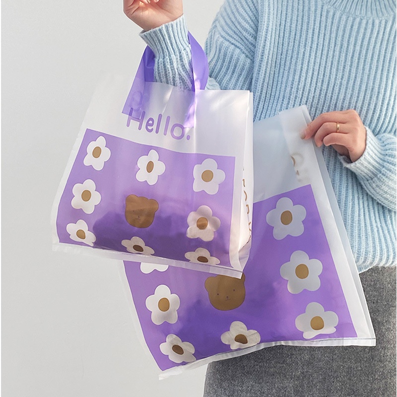 磨砂手提袋服装店袋子长春花篮简约小清新礼品袋包装购物塑料