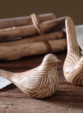 创意简约现代树脂木刻纹路小鸟装饰品摆件家居酒柜玄关样板间摆设