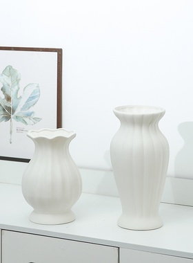 素烧哑光白色陶瓷插花大花瓶创意简约客厅欧式家居干花装饰品摆件