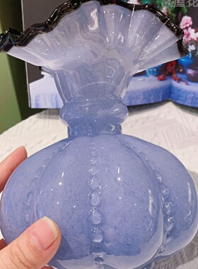 中古芬顿风手工玻璃紫色花瓶法式复古风插花器南瓜瓶家居摆件