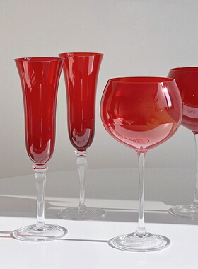 中古高脚杯 欧式复古红色红酒杯 家居装饰摆件结婚礼物香槟酒杯