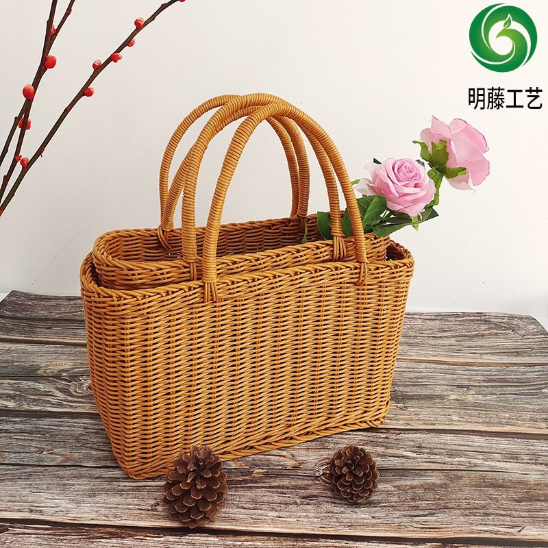 藤编手提篮购物篮野餐篮水果蔬菜篮编织实心仿藤篮大中小号采摘篮,收纳整理,购物篮,淘宝优惠券,粉丝福利购,淘宝优惠卷