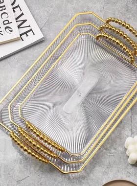 欧式金色长方形托盘果盘茶盘糕点盘蛋糕盘首饰盒托盘盘子蛋糕架