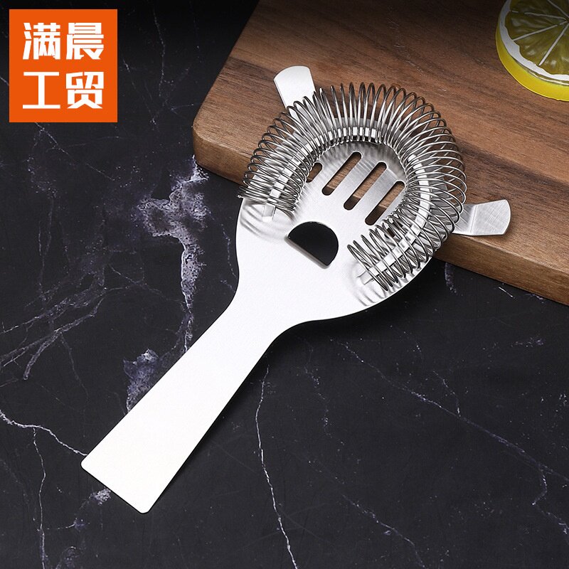 现货不锈钢隔冰器金属挡冰器滤冰器加厚带手柄调酒工具全套