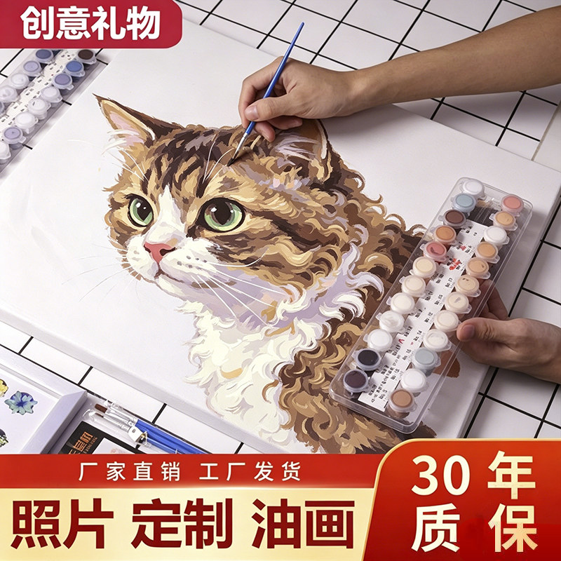 数字油画定制画宠物设计原创照片定制diy填色丙烯手工填充礼物画图片