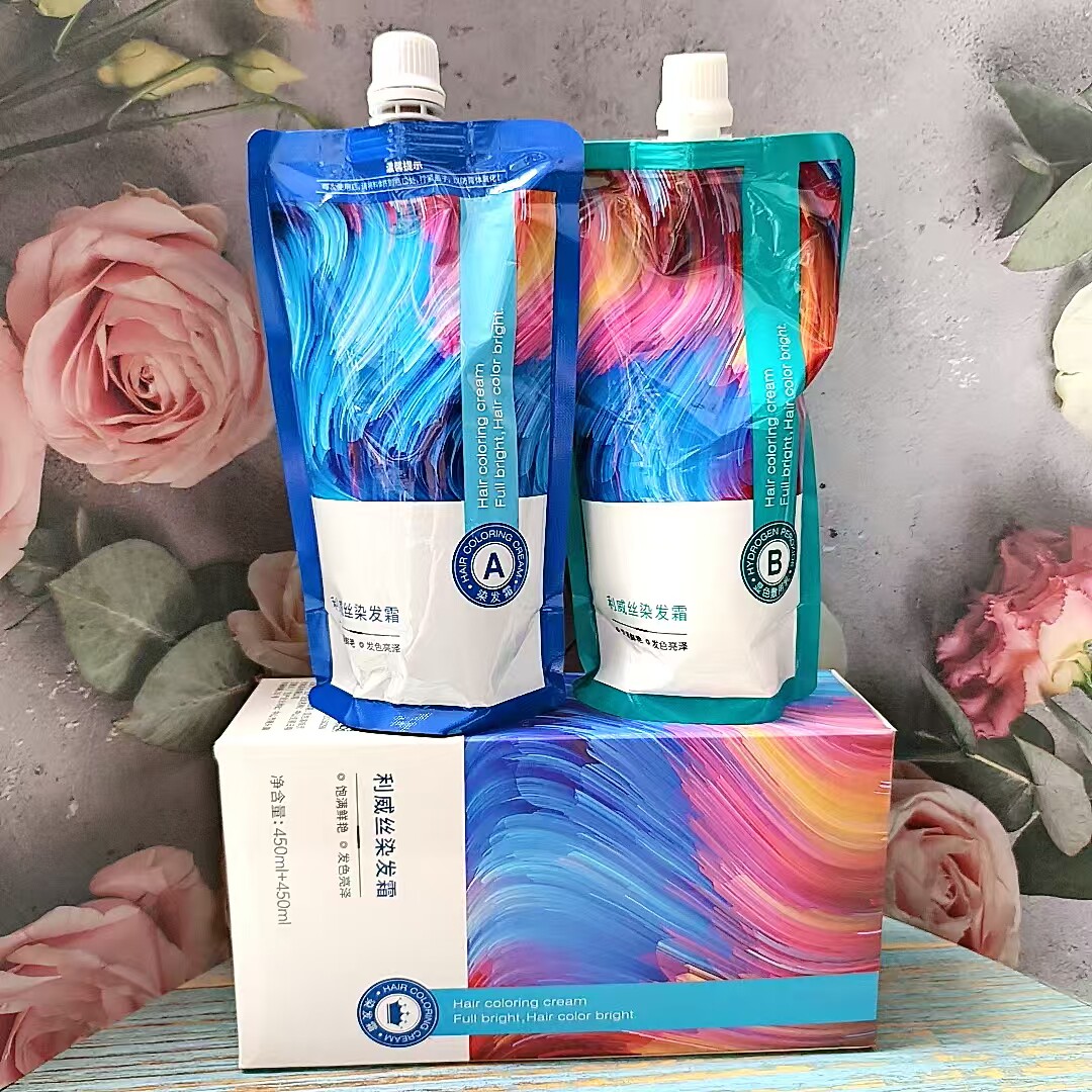 正品利威丝染发霜膏妮可盖白发彩色染发自然黑大包装450ml