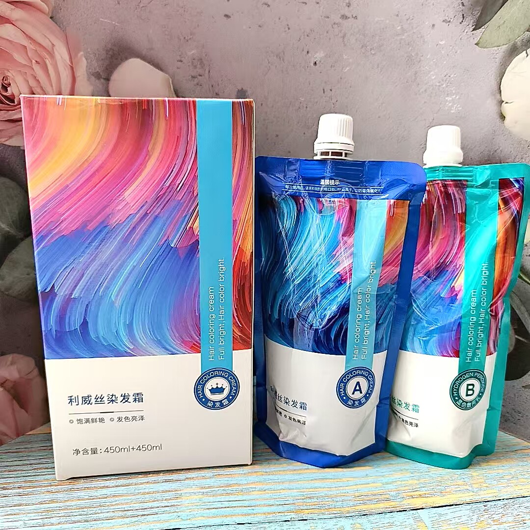 利威丝妮可染发霜盖白发染膏理发店同款家庭大包装彩色自然黑色