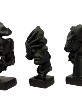 可爱三不抽象脸部表情摆件 店铺橱柜装饰摆设不听不看不说三件套