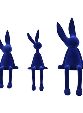 现简约客厅摆件创意植绒坐姿兔子酒店售楼处样板间软装饰品摆设