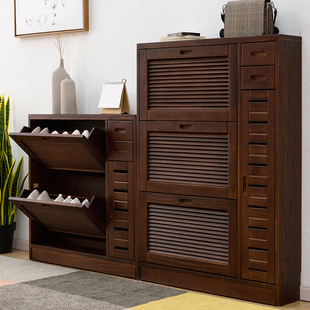 超薄鞋柜实木大容量家用翻斗简约现代门口鞋柜进门整装玄关门厅柜