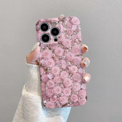 粉色玫瑰珍珠适用iPhone16pro苹果17promax菲林手机壳16plus套AIR全包防摔13pro华为P70vivo小米17PROMAXoppo