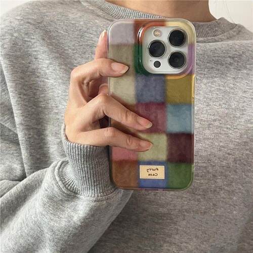 彩色拼格适用苹果17promax冰川手机壳iPhone16promax新款15/14pro全包防摔12/11华为P70vivo小米15oppo保护套