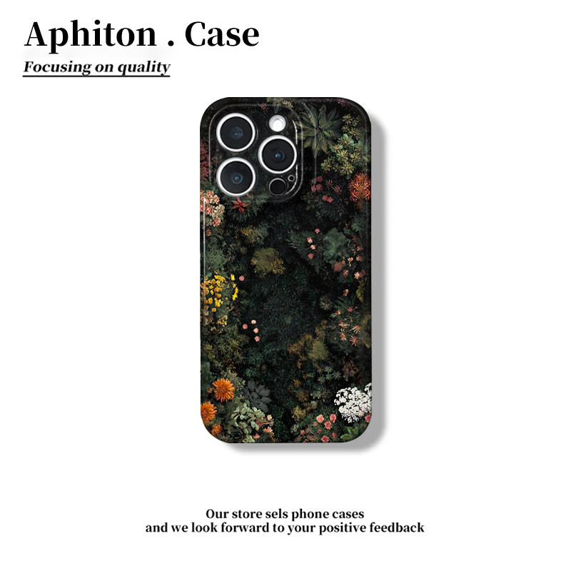 深绿藏花适用iPhone16pro苹果17promax菲林手机壳16plus个性创意AIR全包防摔13pro华为P70vivo小米15oppo保护