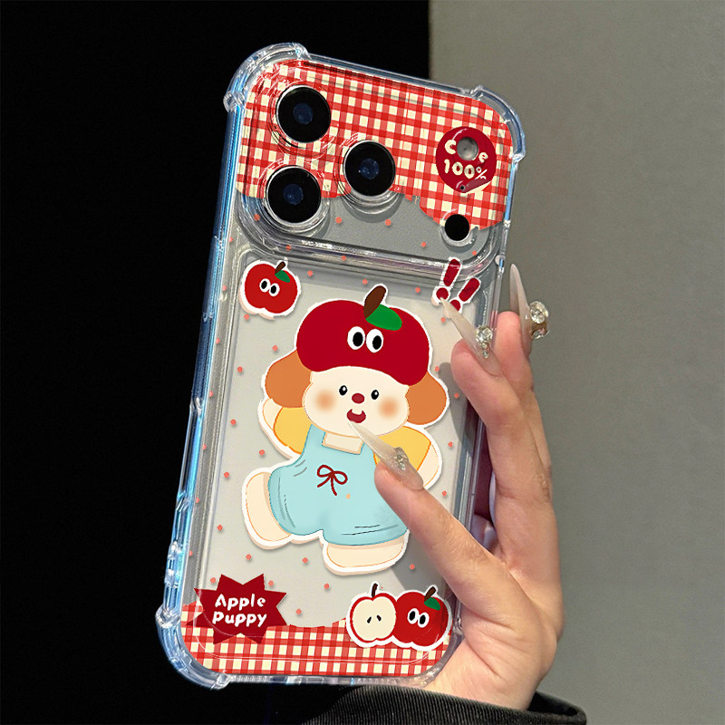 红格纹可爱小狗适用苹果17promax四角防摔气囊手机壳iPhone16/15/14/13pro全包透明vivo华为P70小米17oppo潮