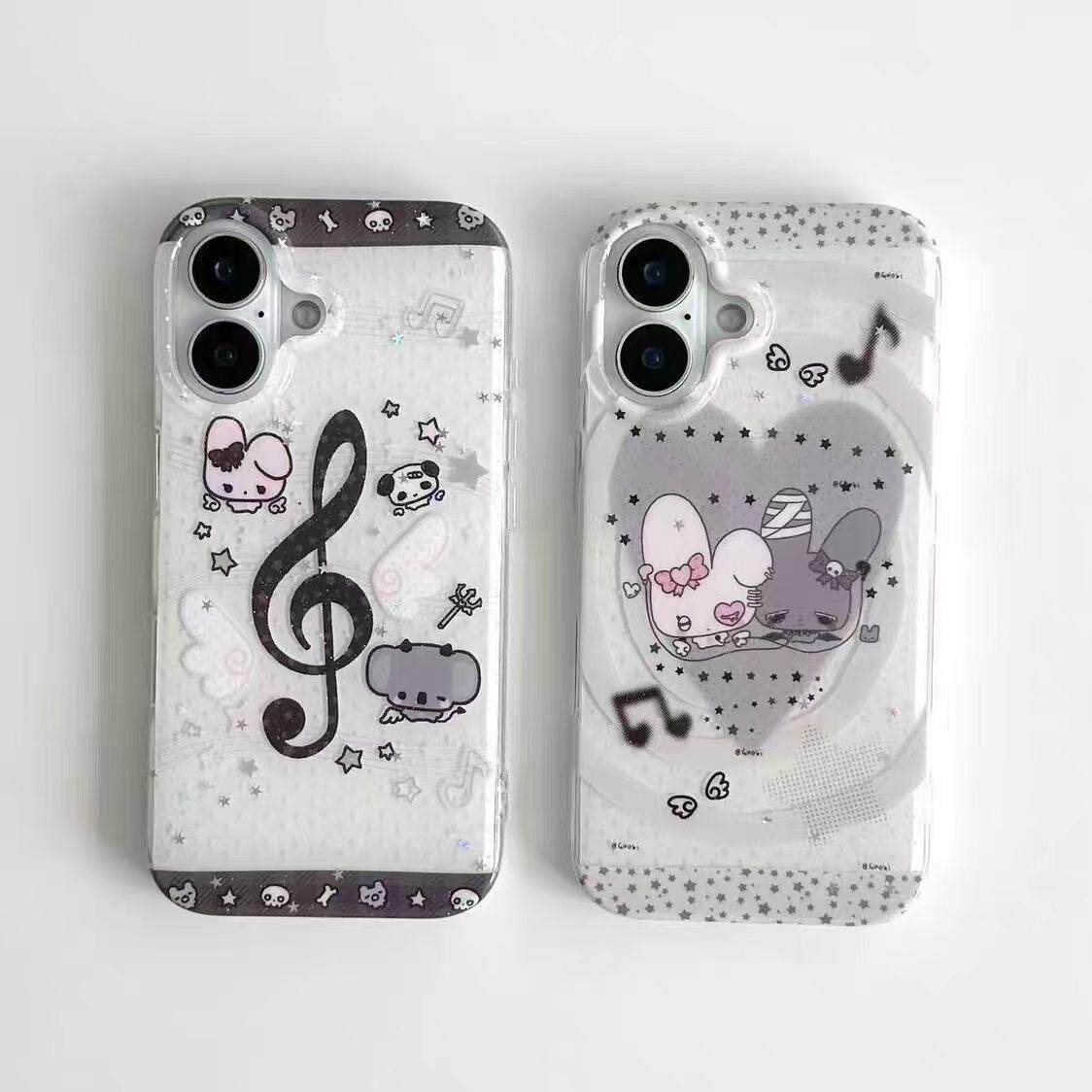 音符双生兔适用于苹果17/16promax手机壳iPhone15小众创意14/13pro双层保护vivo华为P70小米17个性oppo女款套