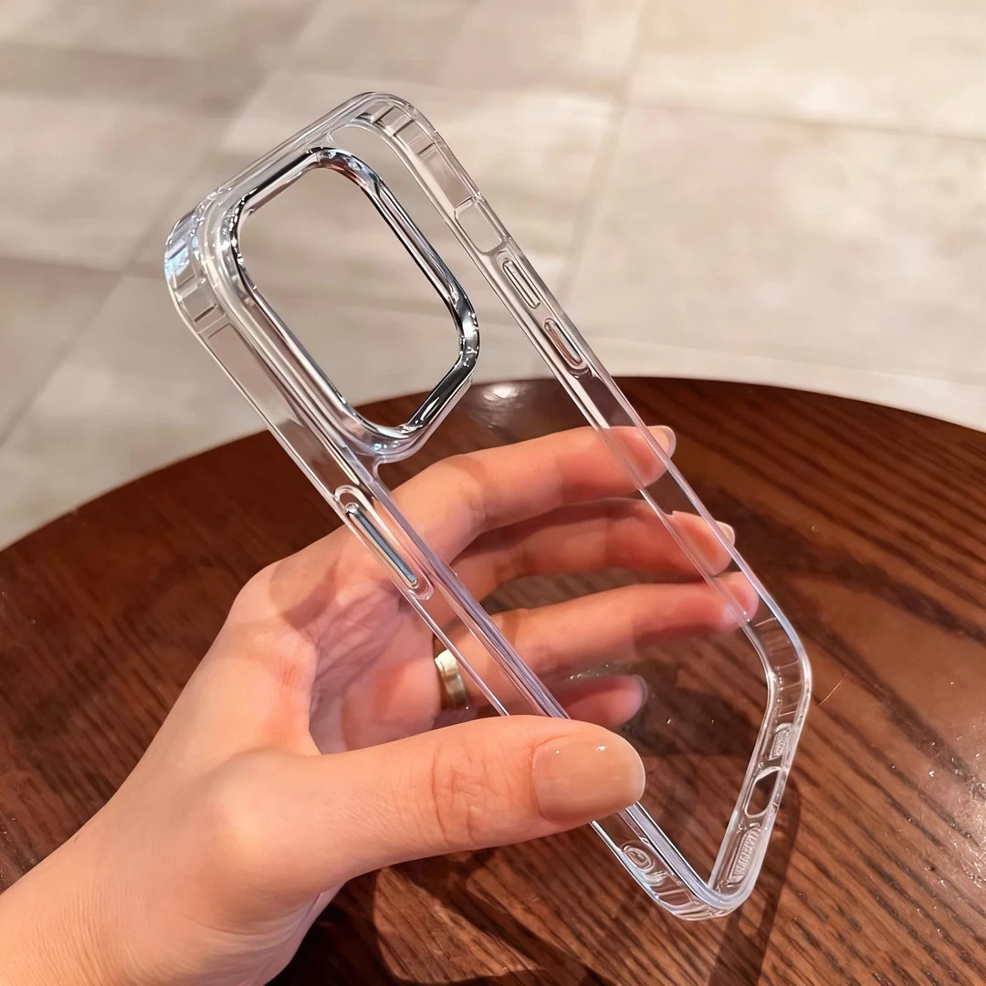 简约透明适用苹果17/16promax高级感金属按键镜头框手机壳iPhone15pro硅胶软壳vivo华为小米17oppo防摔保护套