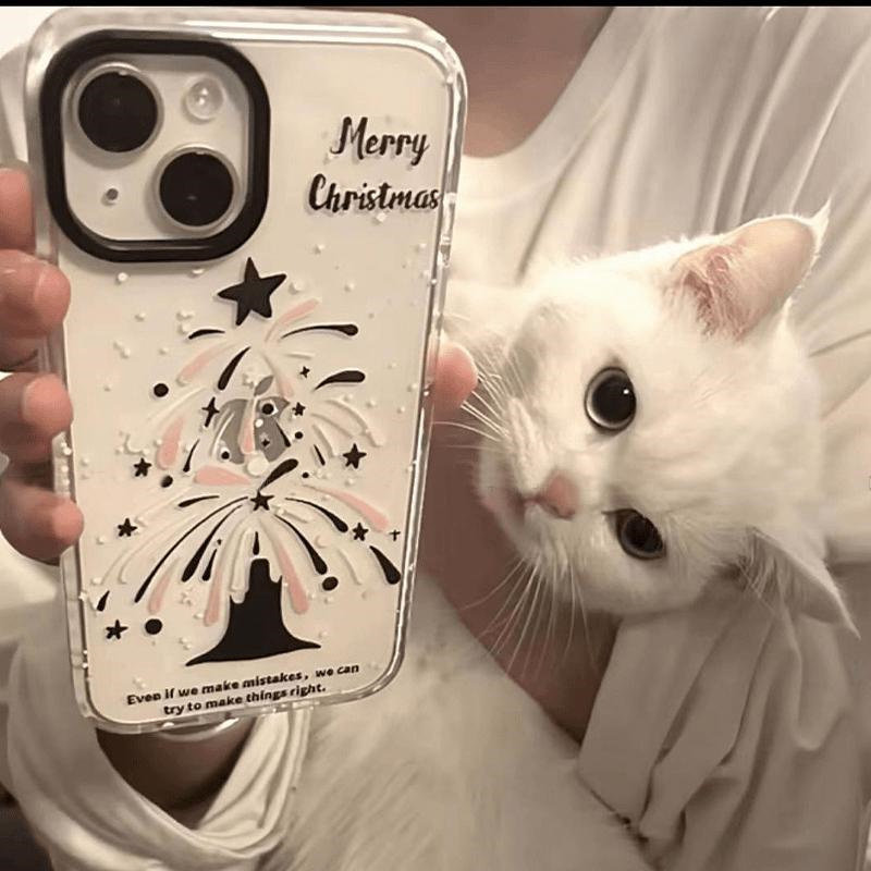 黑色烟花圣诞树适用苹果17promax太空手机壳iPhone16/15/14/13/12/11全包透明华为P70vivo小米17oppo保护软套