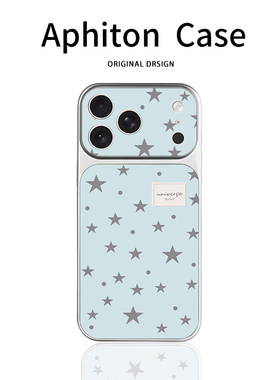 蓝底灰色星星适用17ProMax电镀康宁手机壳iPhone16pro简约个性15pro小众创意14/13pro全包防摔12女款11保护套